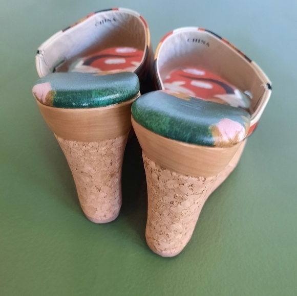 Vintage Image Wooden Cork Wedge Asian Inspired Sandals 6 - Picture 5 of 6